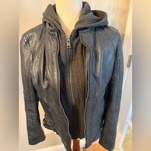 Mauritius Large Black Alice Leather Jacket with Removable Hoodie